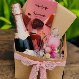 Box com Mini Cúpula, Chocolate e Espumante